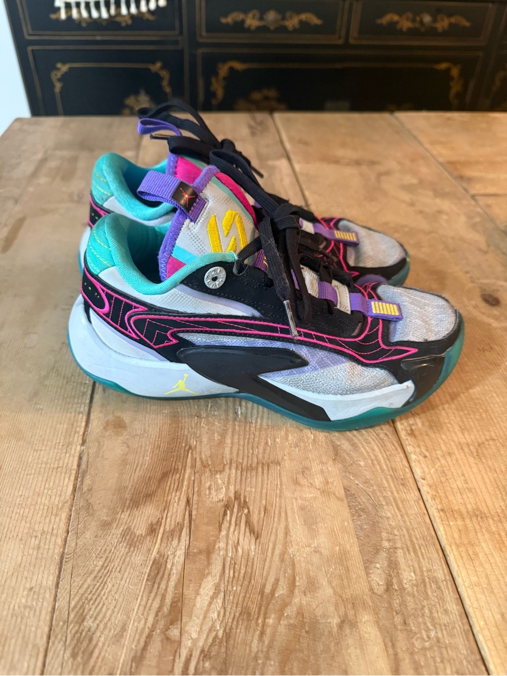 Jordan Kids Multicolor Athletic Sneakers in Teal, Purple, Pink, Yellow and Black
